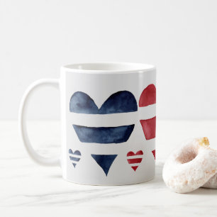 Taza De Café La banda azul roja acuarela Corazón del Día de San