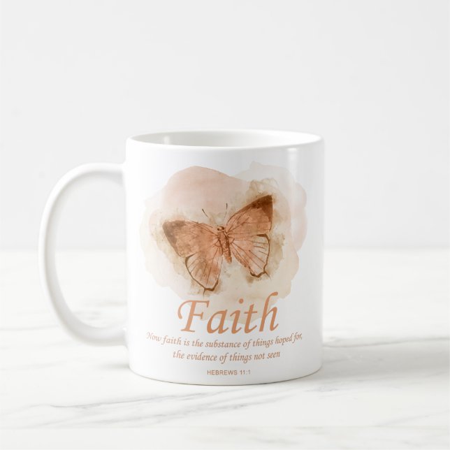Taza De Café La Biblia Cristiana Femenina Verse Butterfly:Fe (Izquierda)