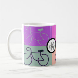 Taza De Café La bici del monograma ajusta púrpura, el melocotón