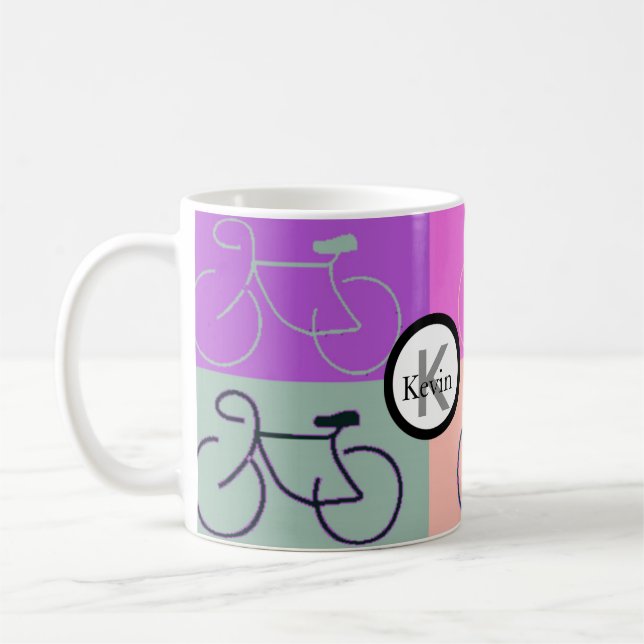 Taza De Café La bici del monograma ajusta púrpura, el melocotón (Izquierda)