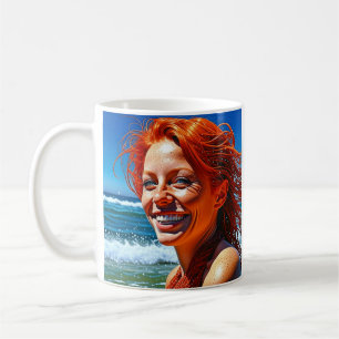 Taza De Café La bonito Red Haired Lady en la playa personalizad