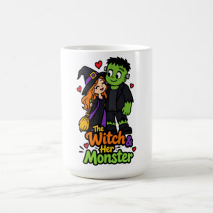 Taza De Café La Bruja y Su Monstruo Pareja Monísima de Hallowee