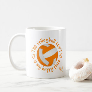 Taza De Café La cancha de voleibol blanco naranja es mi lugar f