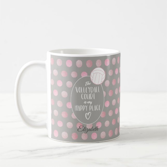 Taza De Café La cancha de voleibol es mi lugar alegre gris rosa (Izquierda)