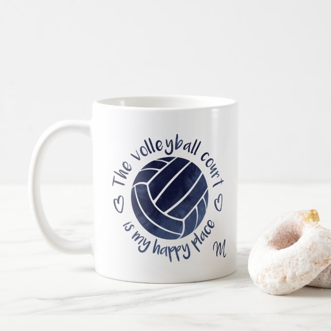 Taza De Café La cancha de voleibol es mi lugar feliz azul oscur (Con donut)