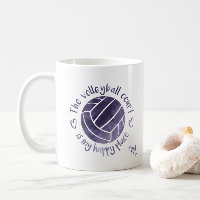 Taza De Café La cancha de voleibol es mi lugar feliz morado (Con donut)