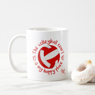 Taza De Café la cancha roja de voleibol blanco es mi lugar feli