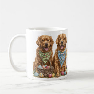 Taza De Café La cesta de Pascua de los perros con el sistema de