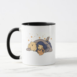 Taza De Café La Chica Tumbada Leyendo Una Simple