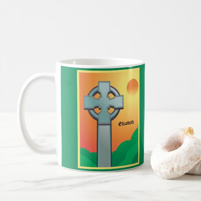 Taza De Café La cruza de bendiciones irlandesas personalizada (Con donut)