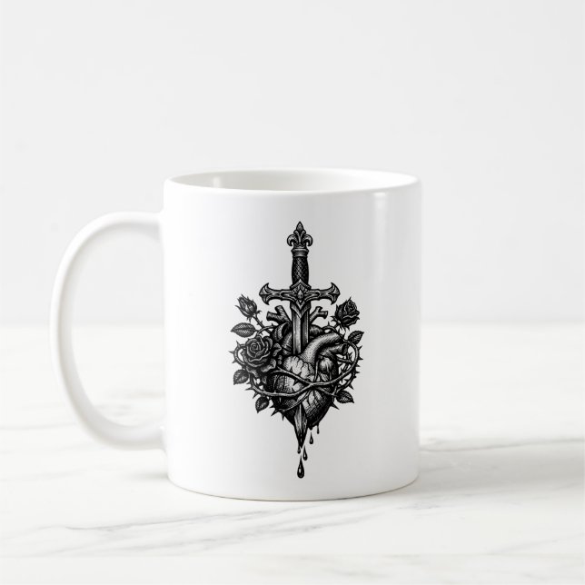 Taza De Café La daga de espinas - Grabado gótico de romance (Izquierda)