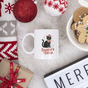 Taza De Café La Diva de Santa Gato Navideño Adorable para Ella