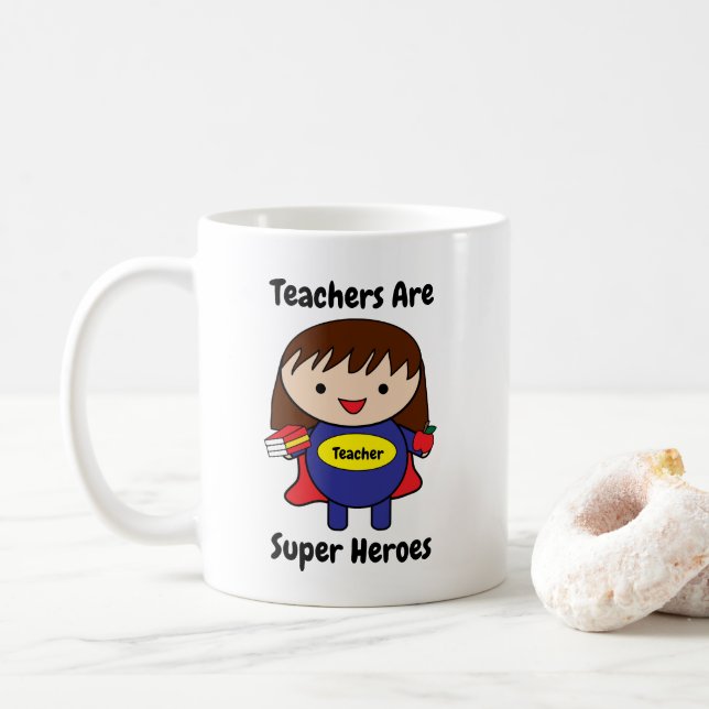 Taza De Café La educación del profesor Super Hero (Con donut)