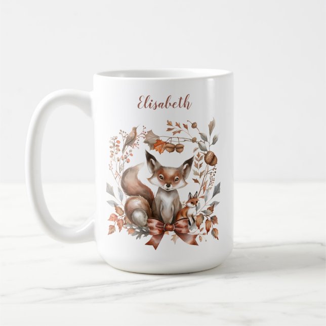 Taza De Café La encantadora escena de bosque otoñal Fox (Izquierda)