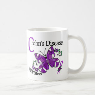 Taza De Café La enfermedad de Crohn de la mariposa 2 del vitral