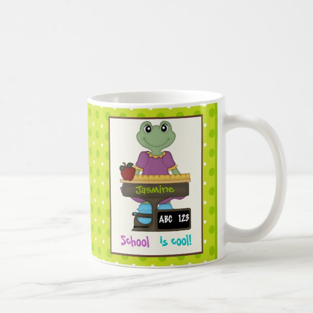 Taza De Café ¡La escuela es genial! Rana en su escritorio De vu (Derecha)