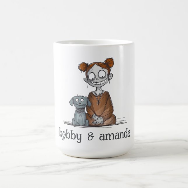 Taza De Café La espeluznante Chica y su amiga del perro (Centro)