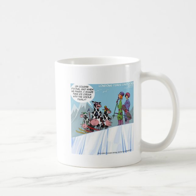 Taza De Café La familia de las vacas Nieve Esquiando divertida (Derecha)