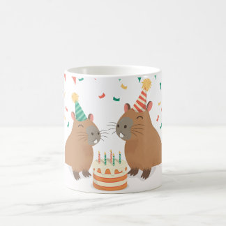 Taza De Café La familia de los capibaros cutáneos celebrando su