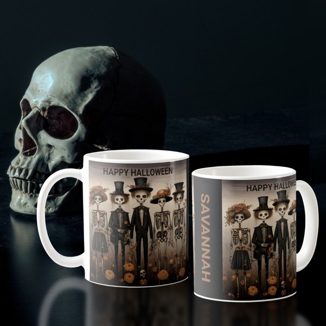 Taza De Café La familia de Skeleton feliz Halloween (Subido por el creador)