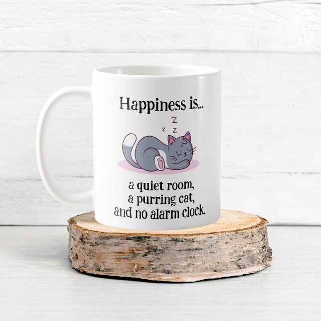 Taza De Café La felicidad es... una habitación tranquila, un ga (Happiness Is... a quiet room, a cat, and no alarm Coffee Mug)