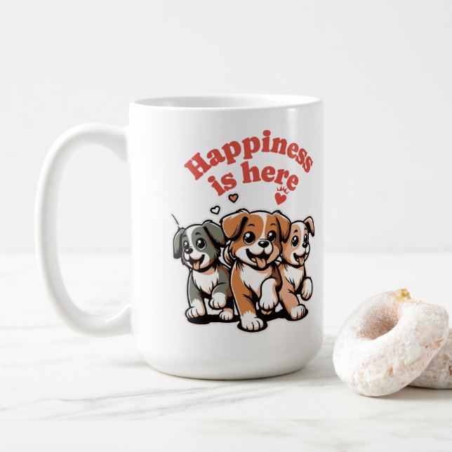 Taza De Café La felicidad está aquí | Dog Lover | Cachorro (Con donut)