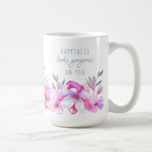 Taza De Café La felicidad se ve Hermosa en Ti Acuarela Floral