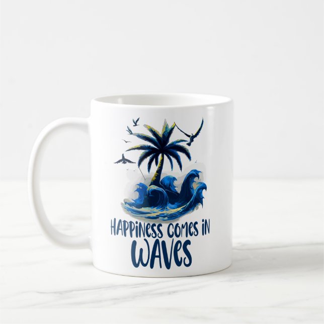 Taza De Café La Felicidad Viene En Olas Surf Surfista De Onda (Izquierda)
