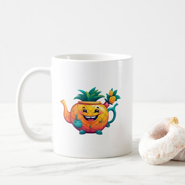 Taza De Café La feliz y próspera tetera de piña (Con donut)