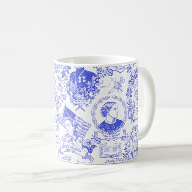 Taza De Café La feminista histórica promueve Toile en azul (Anverso derecho)