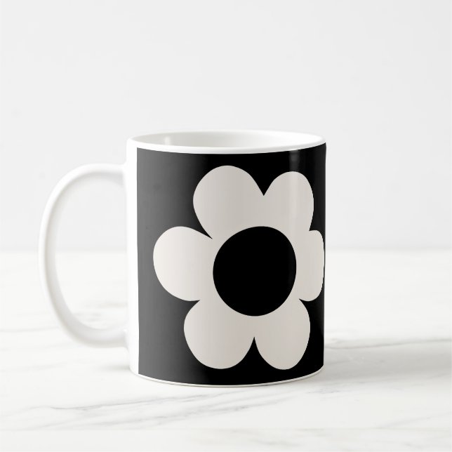 Taza De Café La Fleur 06 Flor Retro Floral Negra Y Blanca (Izquierda)