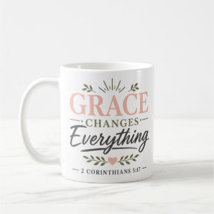 Taza De Café La gracia cambia todo cita espiritual en negrita