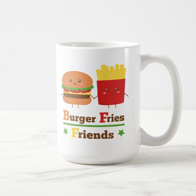 Taza De Café La hamburguesa del dibujo animado de Kawaii fríe a (Derecha)