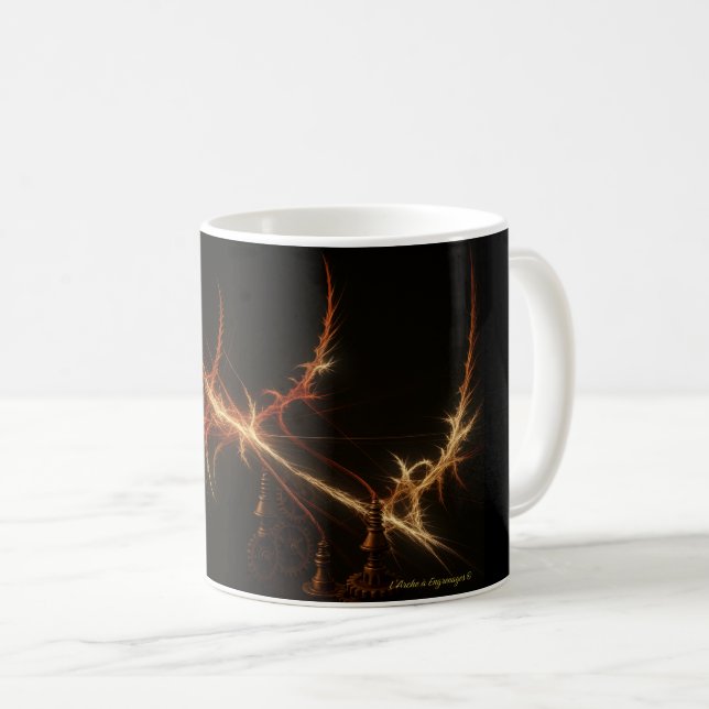 Taza De Café La Harpe Fulgurante – Artefact Steampunk Lumineux (Anverso derecho)