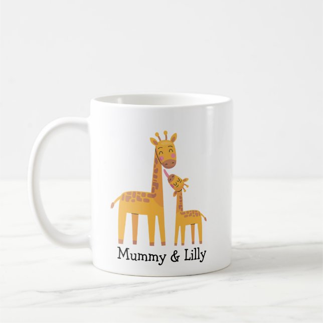 Taza De Café La jirafa de mamá y bebé - Familia personalizada (Izquierda)