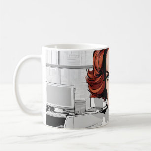 Taza De Café La joven belleza pelirroja en el cargo