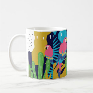 Taza De Café La jungla tropical deja fondo con loros. Su
