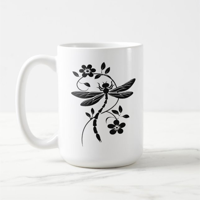 Taza De Café La libélula elegante y la flor (Izquierda)