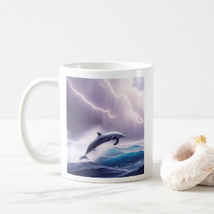 Taza De Café La magia de los delfines en un mar tormentoso: una