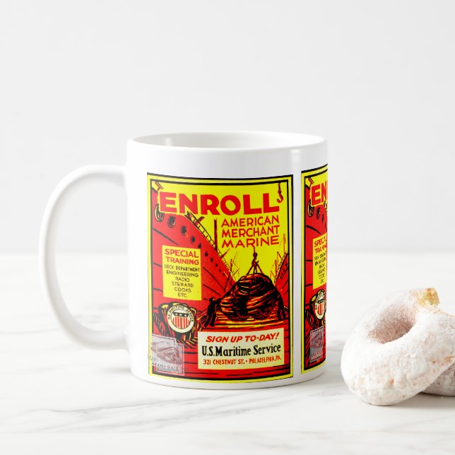 Taza De Café La marina mercante estadounidense se inscribe hoy  (Con donut)