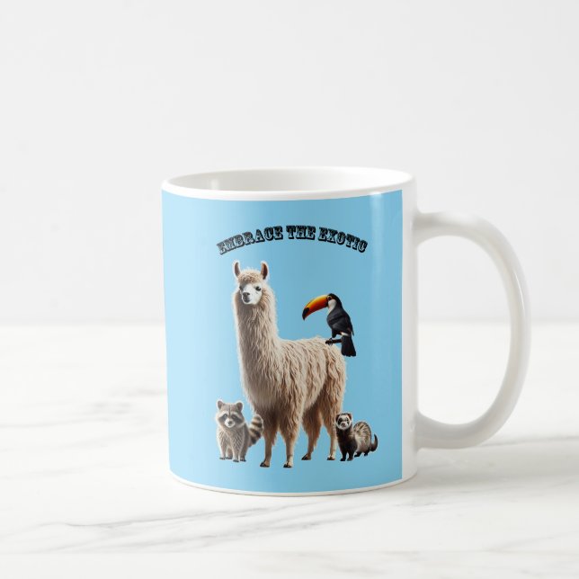 Taza De Café La mascota exótica Lover Llama, Raccoon, Ferret y  (Derecha)