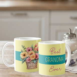Taza De Café La mejor abuela del mundo flores de gerbera amaril