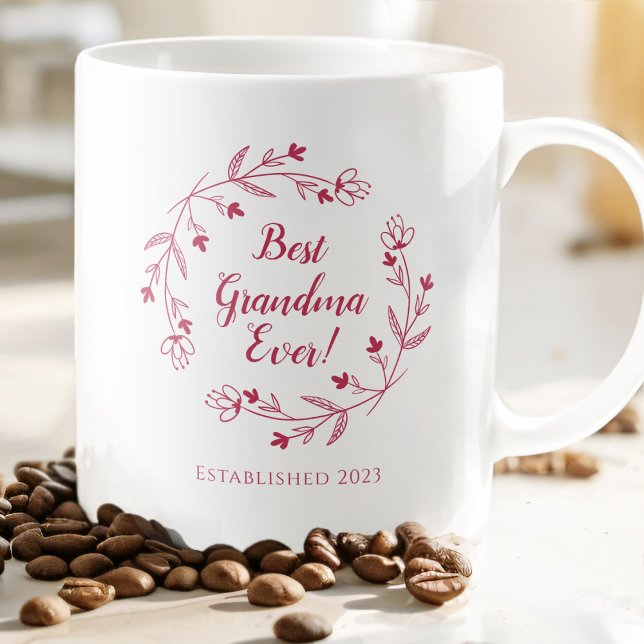 Taza De Café La mejor abuela jamás familia Wreath Year Magenta  (Subido por el creador)