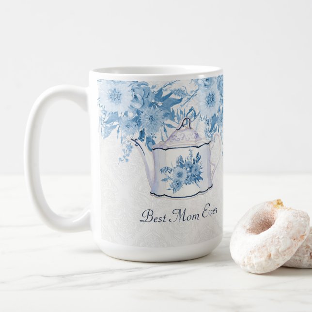 Taza De Café La mejor mamá de todos los tiempos teapot azul tur (Con donut)