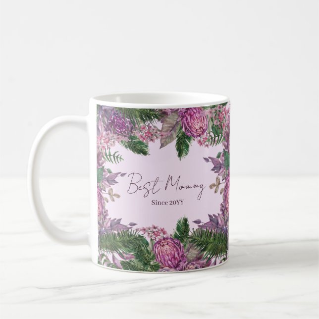 Taza De Café La mejor mamá llena de flores personalizada (Izquierda)