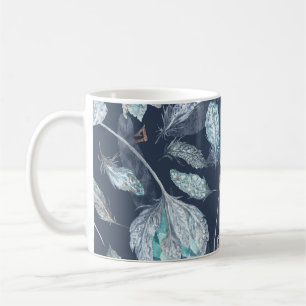 Taza De Café La Moda Boho contiene flores: color de agua azul o