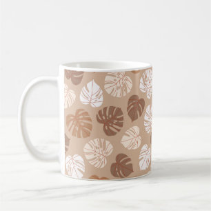 Taza De Café La monstera beige deja un patrón ininterrumpido.
