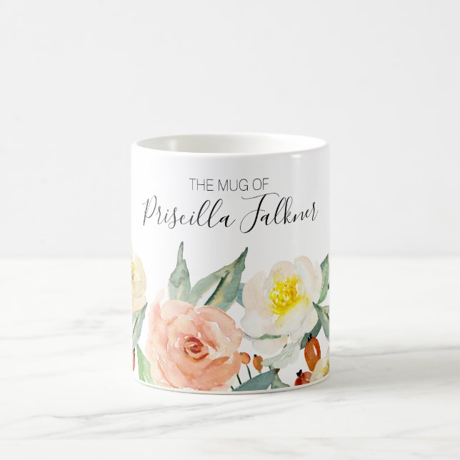 Taza De Café La Mug De Las Flores Acuáticas Modernas De Peach (Centro)