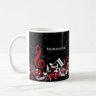 Taza De Café La música embarullada observa gris rojo y blanco