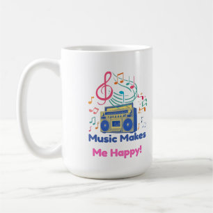 Taza De Café La Música Me Hace Feliz Retro Boombox Colorida Mús